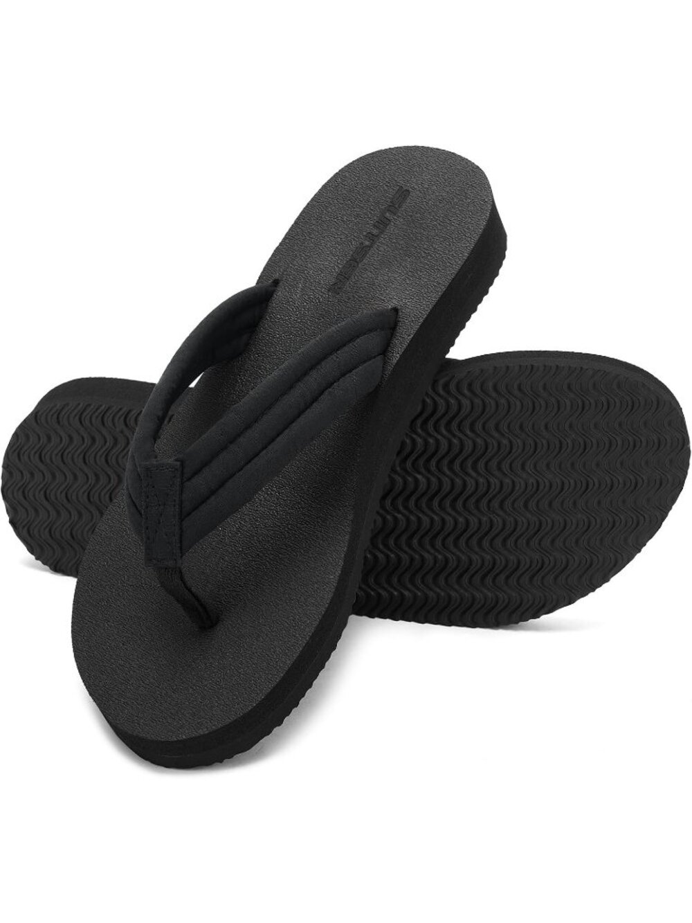 Women's All Black Summer Lightweight Soft Fabric Straps Flip Flops Beach Sandals